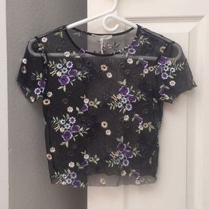 Black Mesh Floral Top